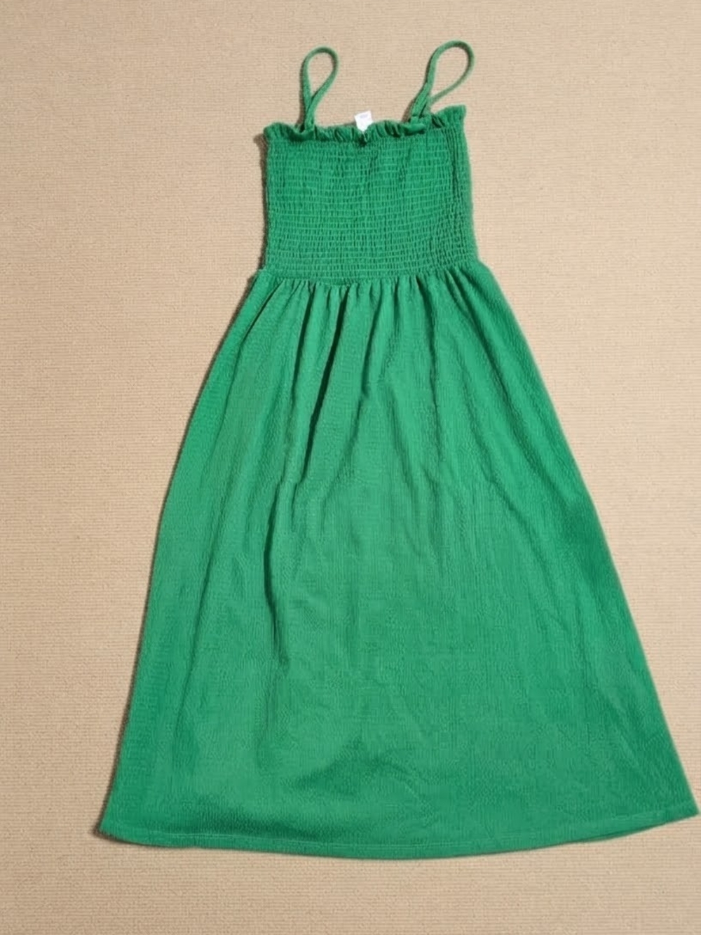 Green Smocked Midi Sun Dress